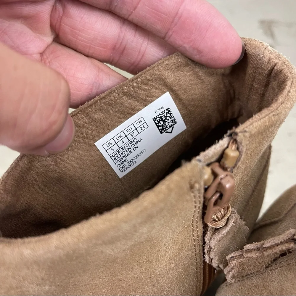 Tom's Leila Toffee Suede Ankle Booties Boots Youth